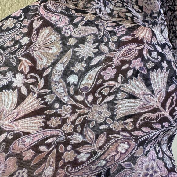 Intermix Silk Blouse Womens Size M Pink Black Floral Smocked Coquette Romantic - Picture 11 of 13